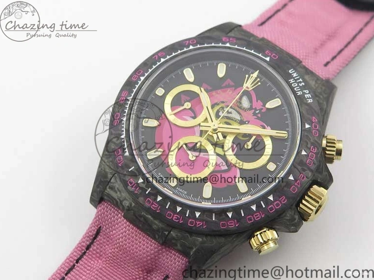 MiroTime 0326 Daytona DIW Carbon V2 WWF Best Edition Black Pink Dial On Pink Nylon Strap A Reliable 3113
